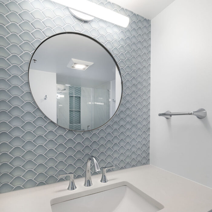 Modern bathroom vanity with round mirror