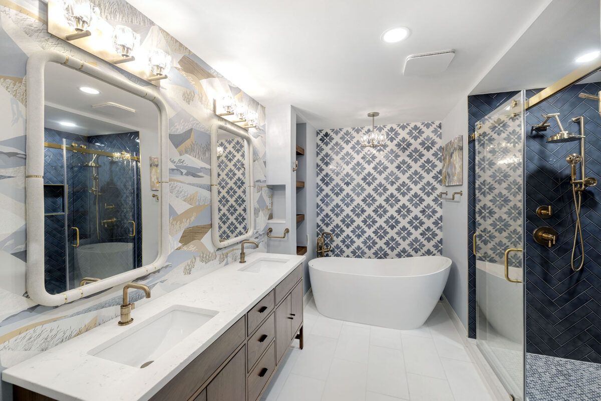 Luxurious bathroom with freestanding tub and double vanity