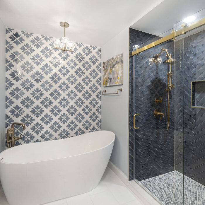 Modern bathroom with freestanding tub and shower