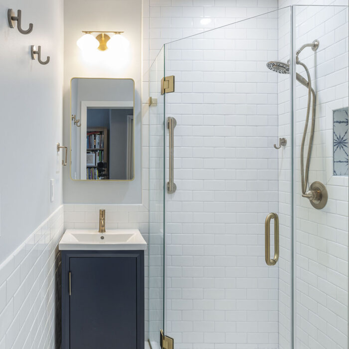 Small modern bathroom with glass shower