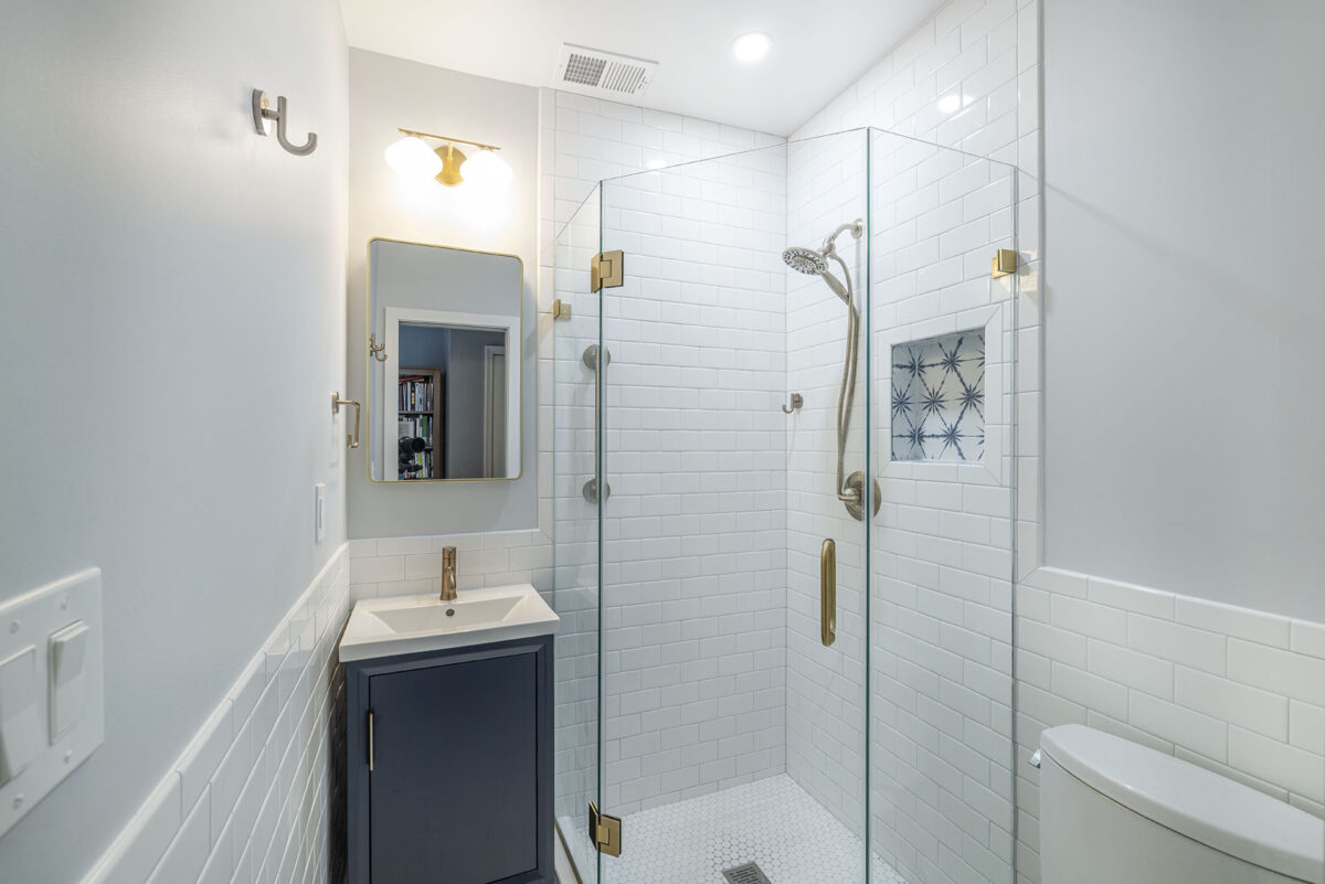 Small modern bathroom with glass shower